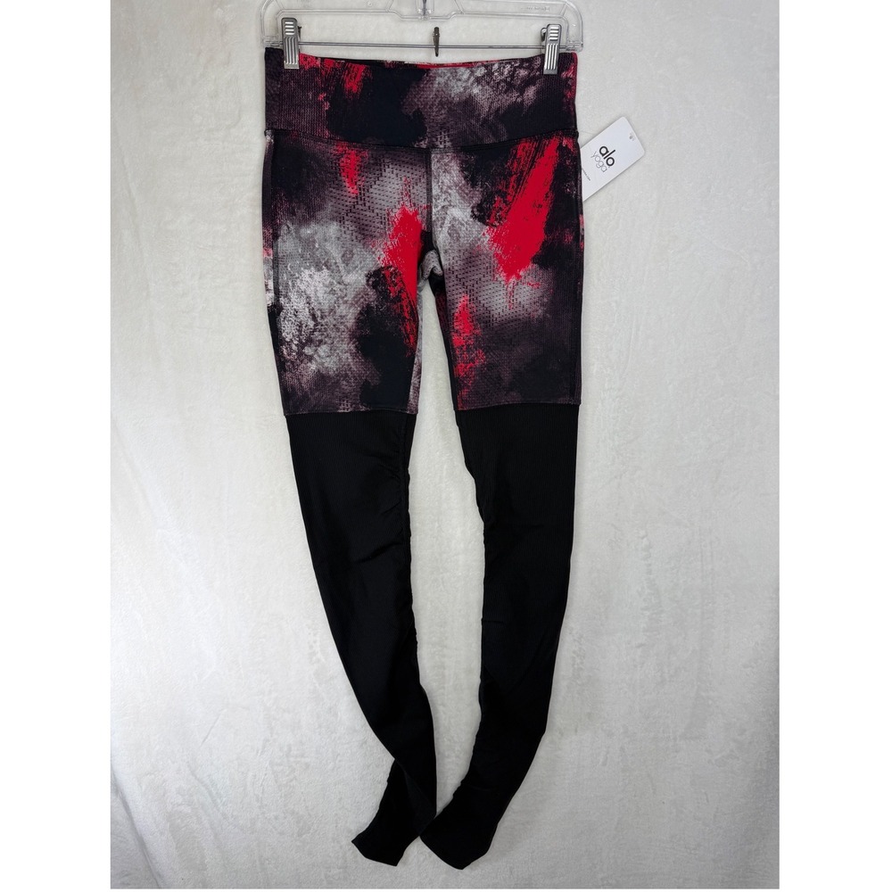 Alo Yoga Goddess Ribbed Legging Women Size M Ruby Red Smoke Print Black
